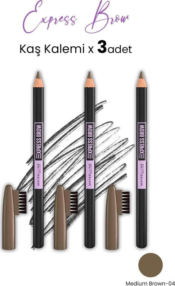 Maybelline Express Brow Kaş Kalemi - 04 Medium Brown x 3 Adet - Image 1
