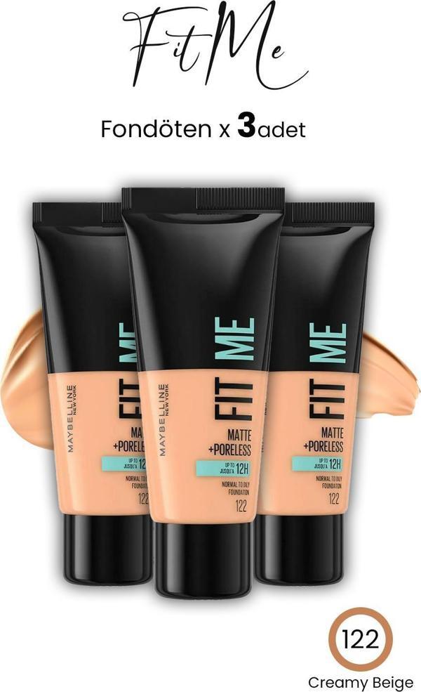 Maybelline Fit Me Matte+Poreless Fondöten 30 ML Creamy Beige 122 x 3 Adet - Image 1