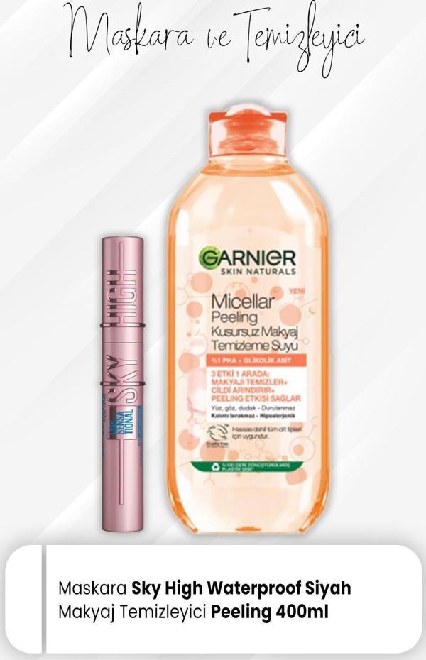 Maybelline Lash Sensational Sky High Waterproof Siyah ve Micellar Temizleme Peeling 400 ml - Image 1