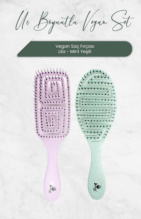 Nascita Üç Boyutlu Vegan Saç Fırçası Mint Yeşili ve Lila - Image 1