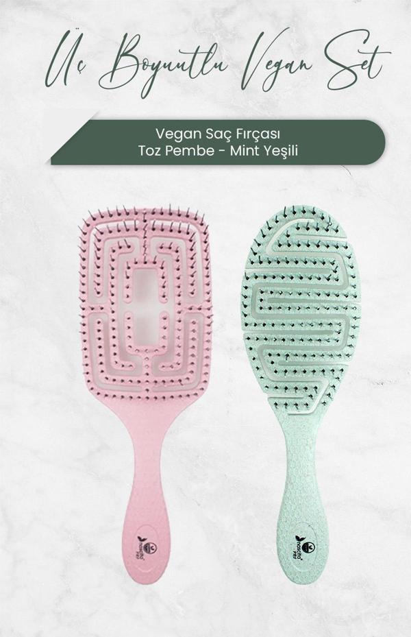 Nascita Üç Boyutlu Vegan Saç Fırçası Toz Pembe ve Mint Yeşili - Image 1