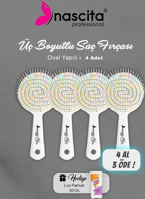 4 AL 3 ÖDE Nascita Üç Boyutlu Saç Fırçası Beyaz, Pamuk Hediyeli - Image 1