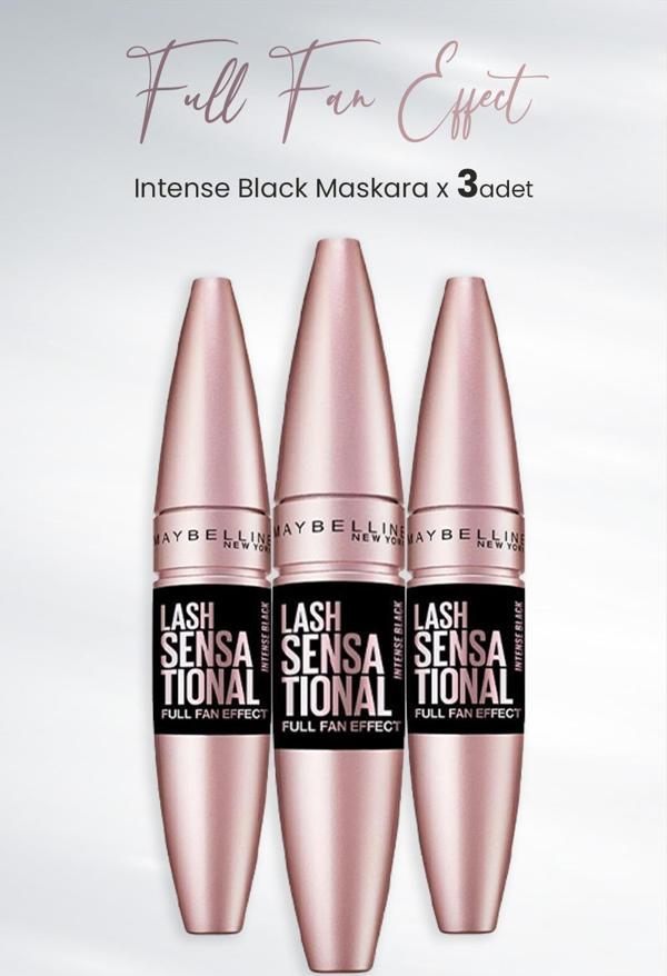 Maybelline New York Maskara Full Fan Effect Intense Black x 3 Adet - Image 1