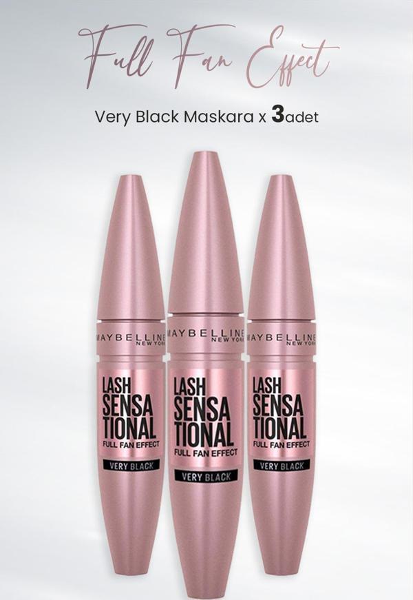 Maybelline New York Maskara Full Fan Effect Very Black x 3 Adet - Image 1