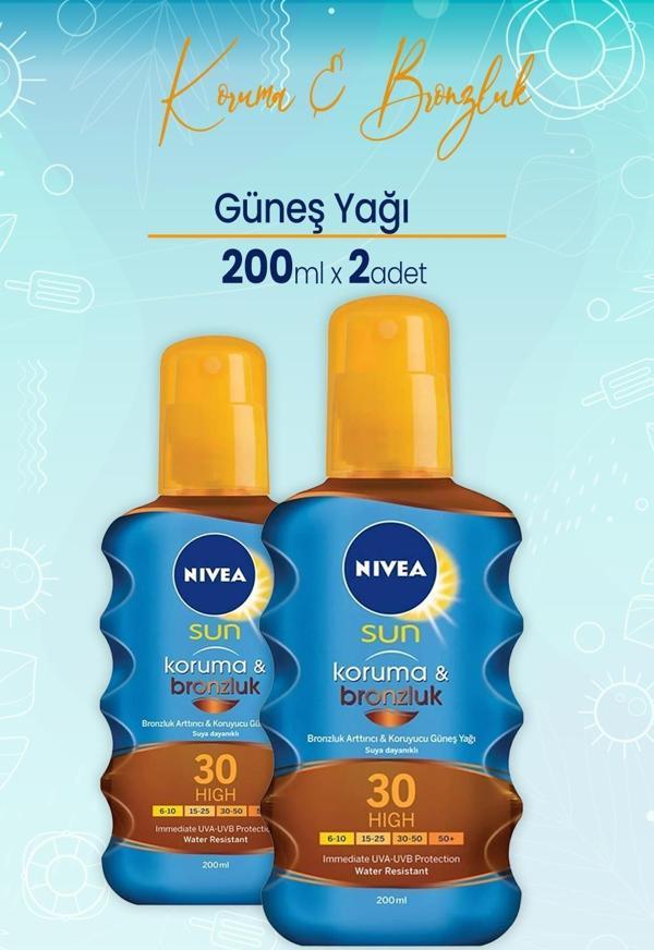 Nivea Sun Koruma Ve Bronzluk Güneş Yağı Gkf 30 200 Ml x 2 Adet - Image 1