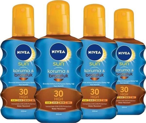 Nivea Sun Koruma Ve Bronzluk Güneş Yağı Gkf 30 200 Ml x 4 - Image 1