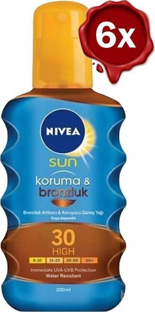 Nivea Sun Koruma Ve Bronzluk Güneş Yağı Gkf 30 200 Ml x 6 - Image 1