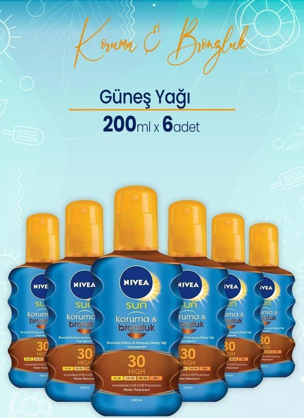 Nivea Sun Koruma Ve Bronzluk Güneş Yağı Gkf 30 200 Ml x 6 Adet - Image 1