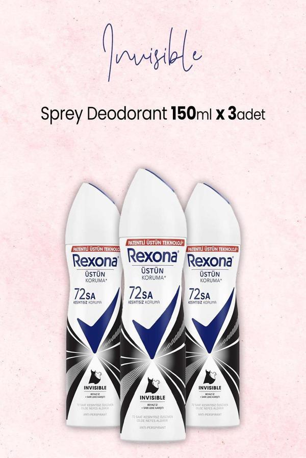 Rexona Kadın Sprey Deodorant Invisible 150 ml x 3 Adet - Image 1