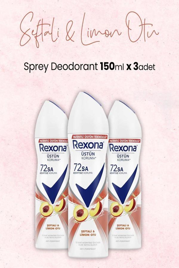 Rexona Kadın Sprey Deodorant Şeftali ve Limon Otu 150 ml x 3 Adet - Image 1