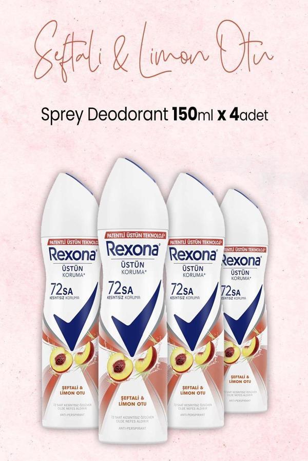 Rexona Kadın Sprey Deodorant Şeftali ve Limon Otu 150 ml x 4 Adet - Image 1