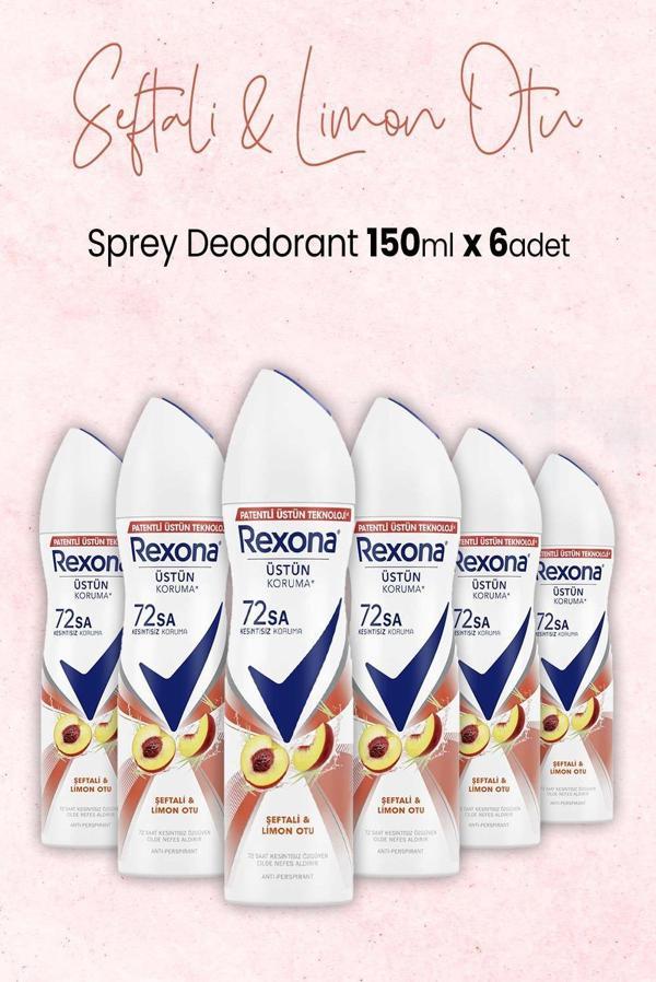 Rexona Kadın Sprey Deodorant Şeftali ve Limon Otu 150 ml x 6 Adet - Image 1