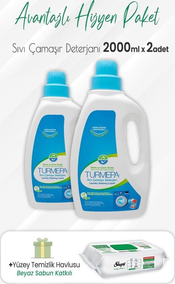 Turmepa Sıvı Çamaşır Deterjanı 2 lt x 2 Adet ve Easy Clean Yüzey Temizlik 100' lü - Image 1