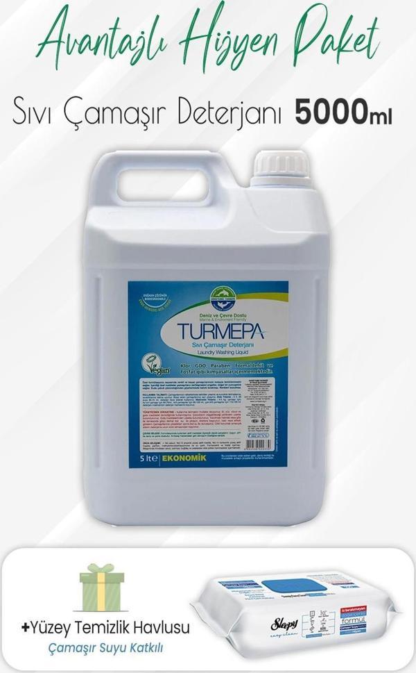 Turmepa Sıvı Çamaşır Deterjanı 5 lt ve Çamaşır Sulu Yüzey Temizlik 100' lü - Image 1