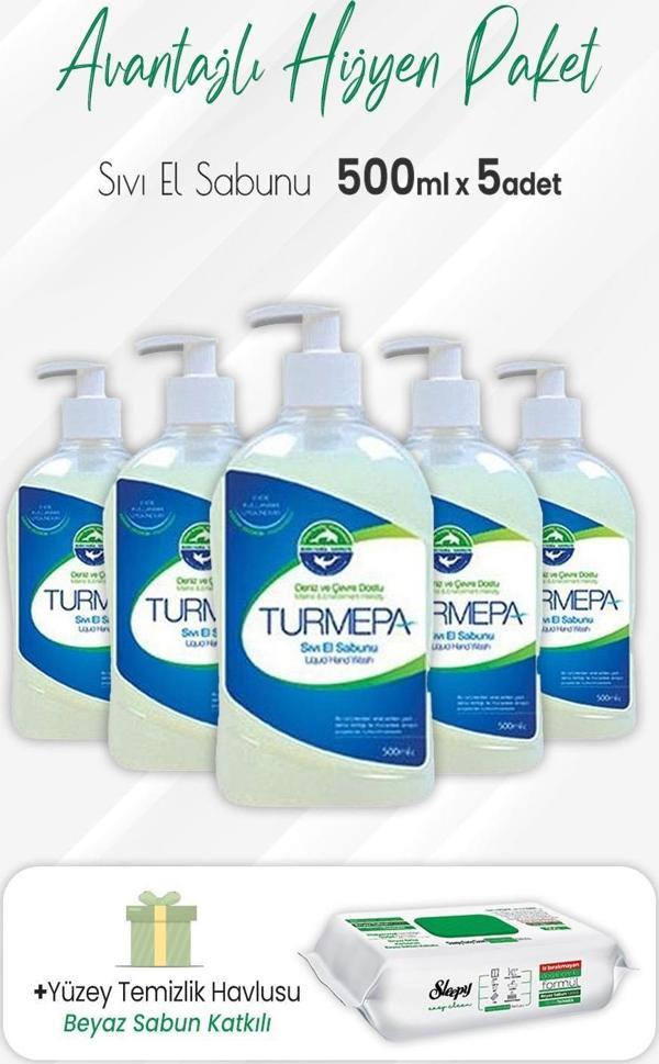 Turmepa Sıvı Sabun 500 ml x 5 Adet ve Easy Clean Yüzey Temizlik 100' lü - Image 1
