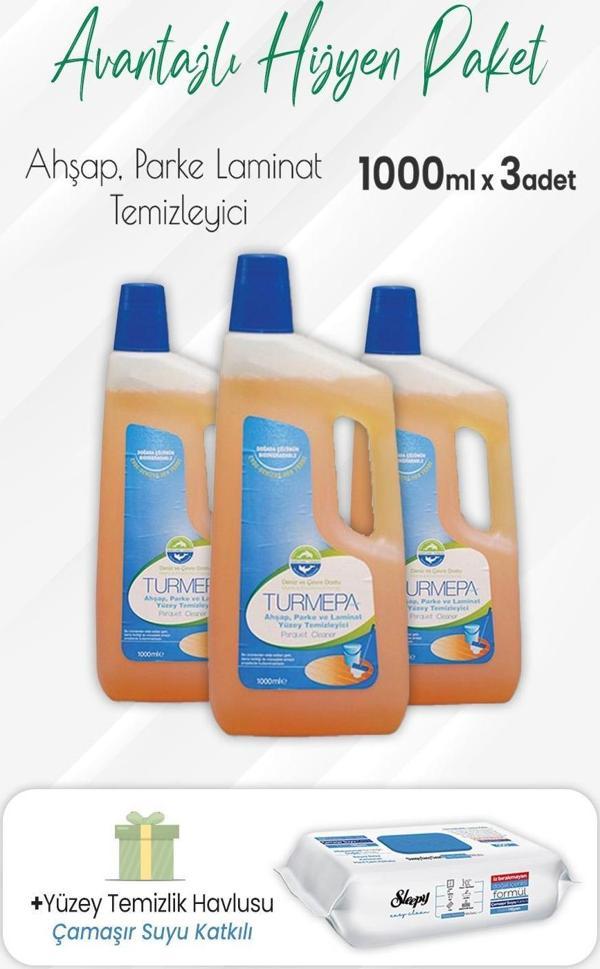 Turmepa Ahşap, Parke Temizleyici 1000 ml x 3 Adet ve Çamaşır Sulu Yüzey Temizlik 100' lü - Image 1