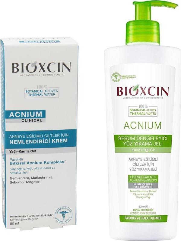 Bioxcin Acnium Sebum Dengeleyici Yüz Yıkama Jeli 500 ml + Bioxcin Acnium Sebum Dengeleyici Nemlendirici Krem 50 ml - Image 1