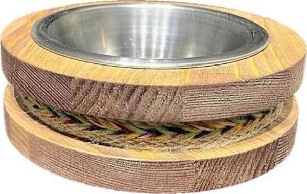 Fitline Tık Renkli Doğal Ahşap Çelik Kaseli Kaydırmaz Kedi Köpek Mama Kabı 18X18X5,4 Cm - Image 1