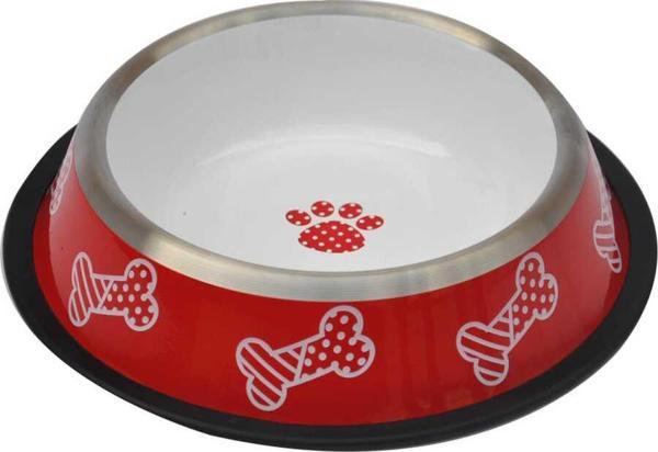 Zampa Kaymaz Tabanlı Kedi ve Köpek Kırmızı Beyaz Desenli Mama Su Kabı 64 Oz - Image 1