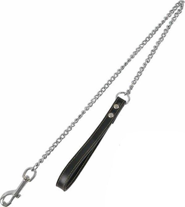 Zampa Siyah Deri Saplı Köpek Gezdirme Zinciri 2.0 mm 120 Cm - Image 1