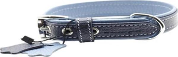 Zampa Yumuşak Dokulu Gerçek Deri Flatiron Köpek Boyun Tasması Lacivert Turkuaz 2x35 Cm - Image 1