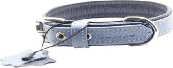 Zampa Yumuşak Dokulu Gerçek Deri Flatiron Köpek Boyun Tasması Turkuaz Lacivert 2x35 Cm - Image 1