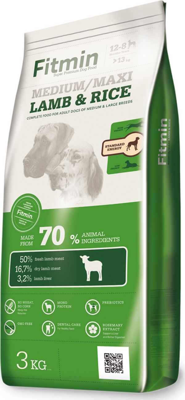Fitmin %50 Taze Kuzu Etli Orta Irk Yetişkin Köpek Maması 3 Kg - Image 1