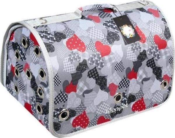 Leonpet Köpek ve Kedi Fly Bag Taşıma Çantası Gri Kalp Desenli 25x40x25 Cm - Image 1