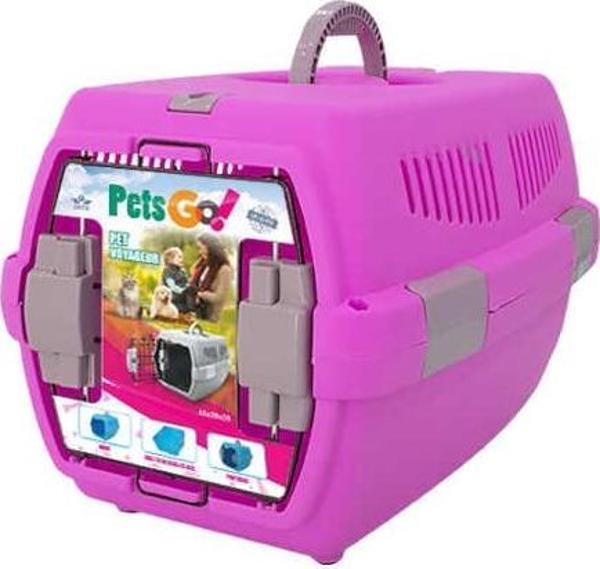 Petsgo Kedi ve Köpek Plastik Taşıma Çantası Pembe 48x32x29.5 Cm - Image 1