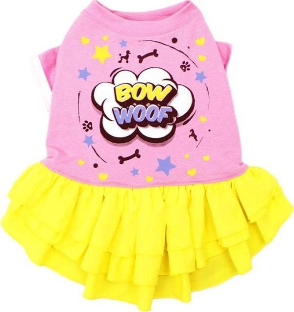 Zampa Bow Woof Pembe Fırfırlı Kedi Köpek Elbisesi Large - Image 1
