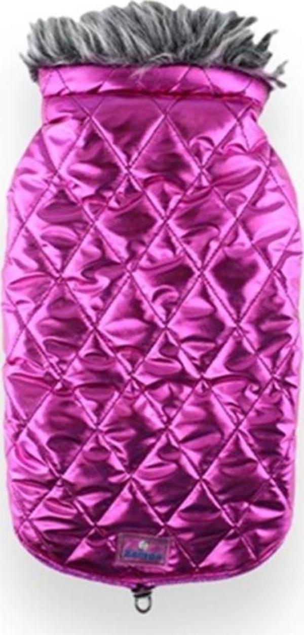 Zampa Shiny Yakalı Kürklü Mont Fuşya Small - Image 1