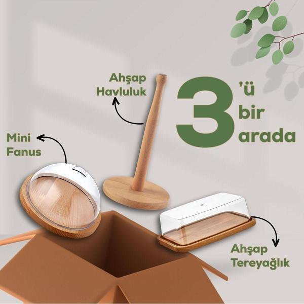 Bernardo Ahşap Havluluk + Tere Yağlık + Mini Fanus 3+1 - Image 1