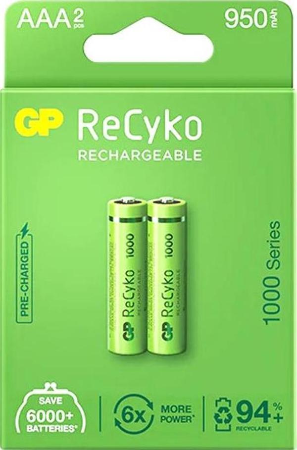 GP RECYKO 950 MAH R03 AAA ŞARJLI 2Lİ PİL GP100AAAHCE-2EB2 (GPRHC103E000) - Image 1