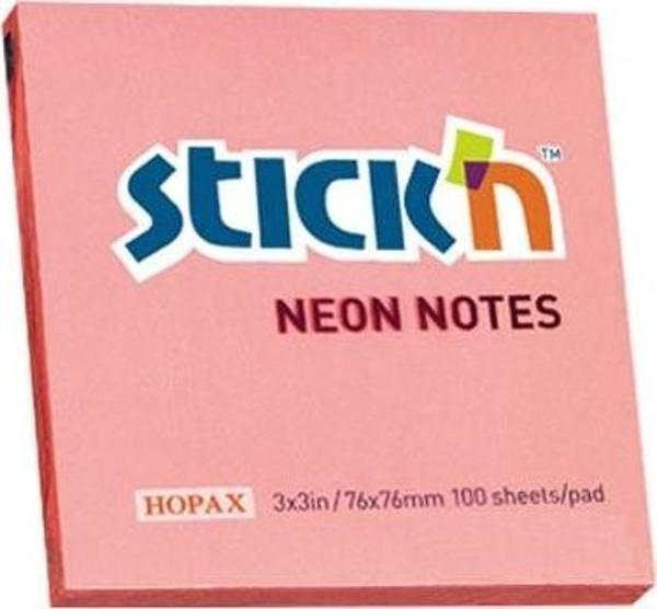 Hopax Stickn Yapışkanlı Not Kağıdı 100 Yaprak 76X76Mm Neon Pembe 21166 (12 Li Paket) - Image 1
