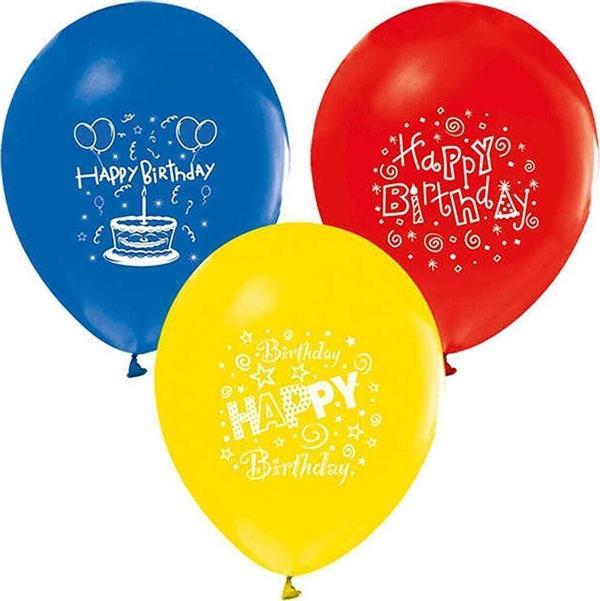 Bafix Balon 1+1 Happy Birthday Party Baskılı 12" Pastel (100 Lü Paket) - Image 1