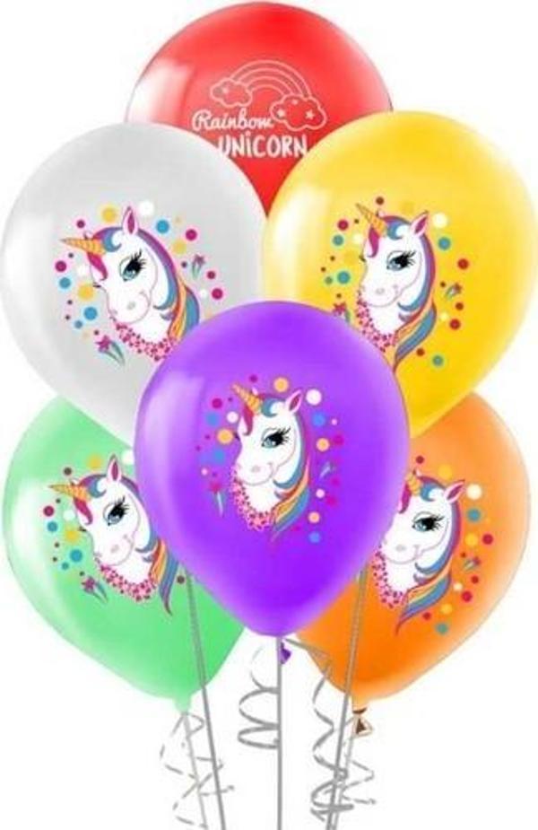 Bafix Balon 4+1 Rainbow Unıcorn Baskılı 12 Inç (8 Li Paket) BMB1112TUN7962 - Image 1