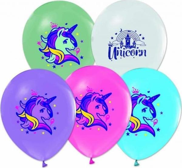 Bafix Balon Unicorn Baskılı Pastel Renkler 4+1 (100 Lü Paket) - Image 1