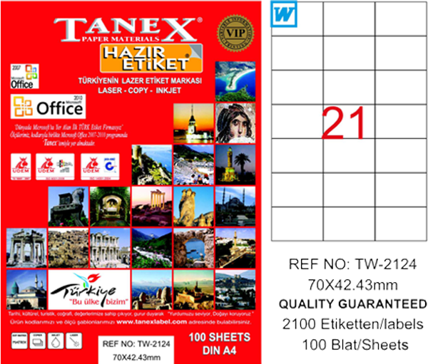 Tanex Tw-2124 Lazer Etiket 70X42 Mm Tw2124Las10100 - Image 1