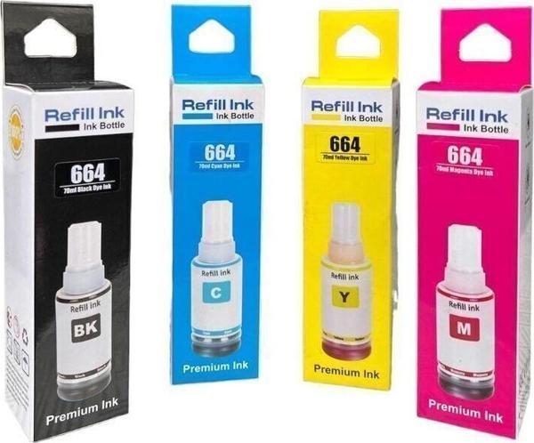 Refill Epson T664 L382,L386,L3050,L3060,L3070,L565 Uyumlu 4 Renk Mürekkep Seti - Image 1