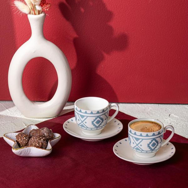 Emsan Ethnic Azur New Bone 2 Kişilik Kahve Fincan Takımı 90 Ml Mavi - Image 1