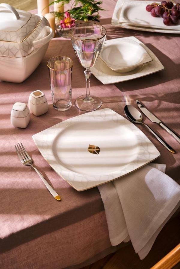 Emsan Fine Bone Golden Leaf Yemek Takımı 60 Parça Gold Kare - Image 1