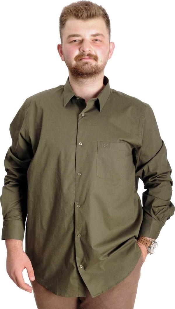 Modexl Büyük Beden Gömlek Ukol Cep Lycra Poplin 20350 Haki - Image 1