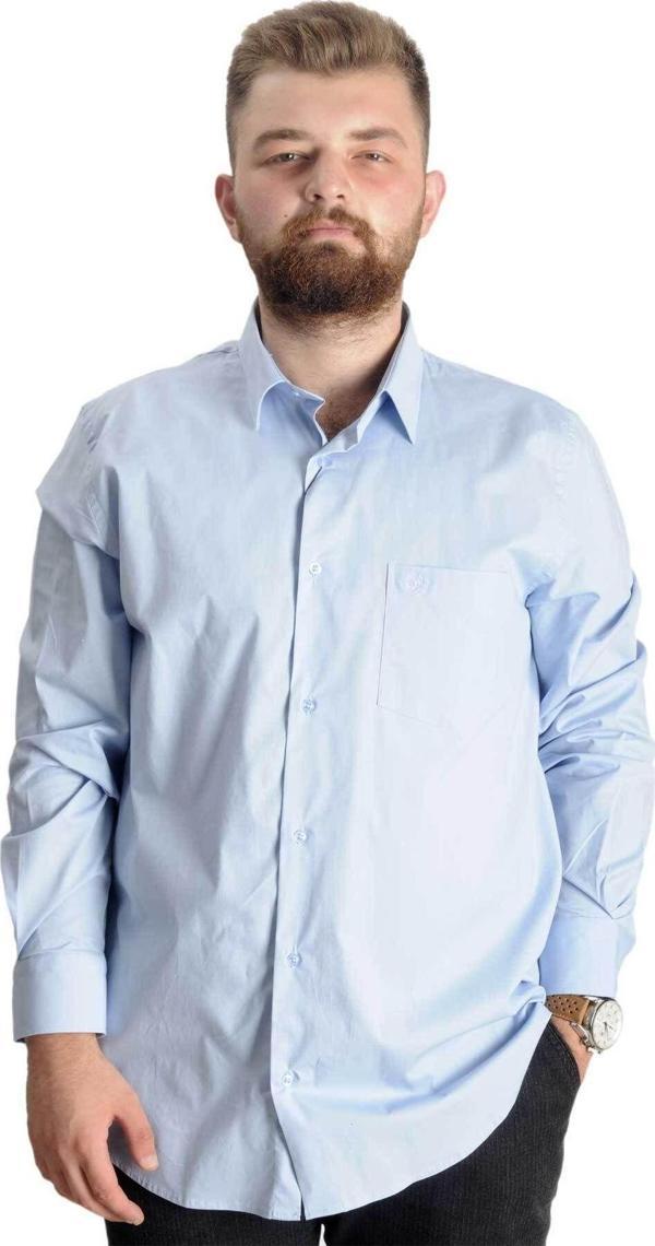 Modexl Büyük Beden Erkek Klasik Cepli Gömlek Likralı 20350 Mavi - Image 1