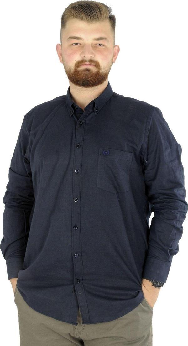 Modexl Büyük Beden Erkek Keten Cepli Gömlek 20386 Lacivert - Image 1