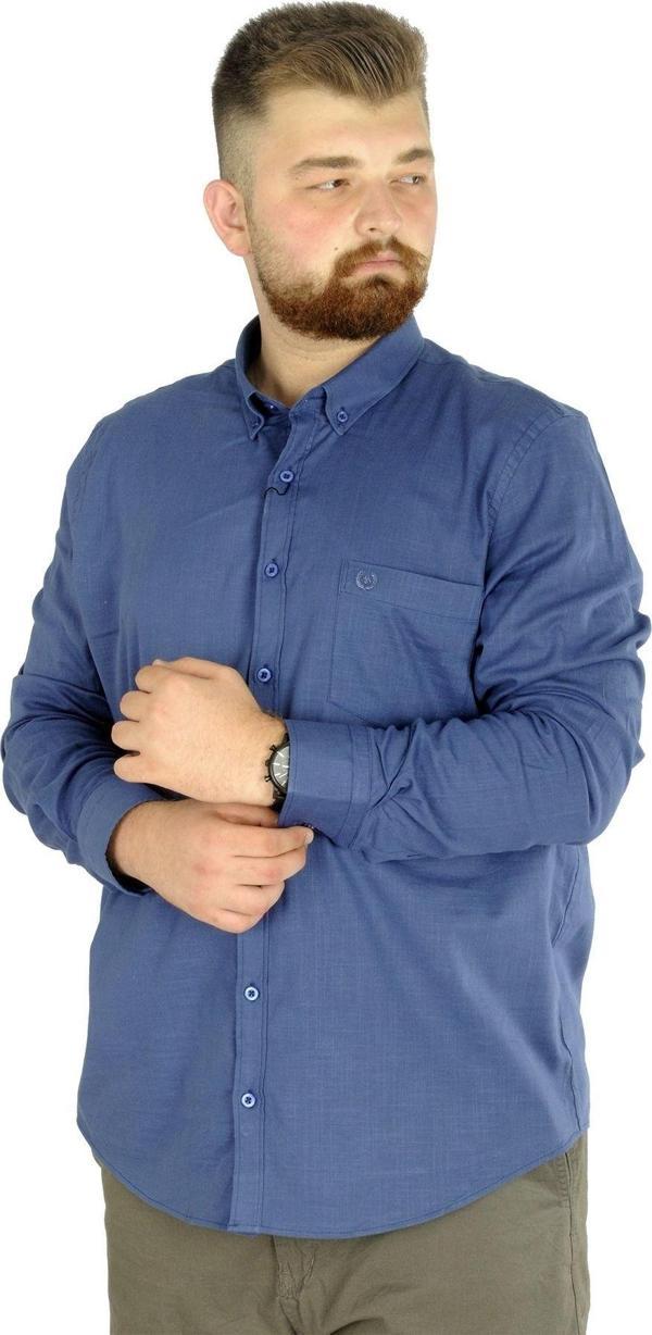 Modexl Büyük Beden Erkek Keten Cepli Gömlek 20386 Indigo - Image 1