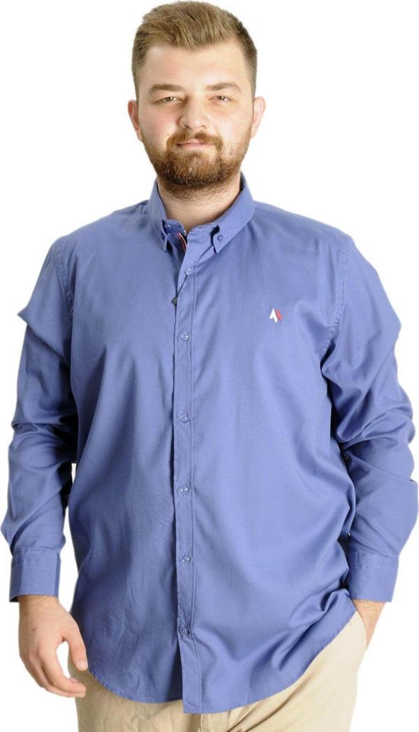 Modexl Büyük Beden Erkek Gömlek U.Kol Tom Oxford 23303 Indigo - Image 1