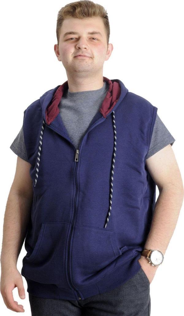 Modexl Erkek Büyük Beden Yelek Kanguru Cep Fermuarlı 23620 Indigo - Image 1