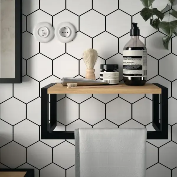Banyo Rafı Ahşaplı Duvar Rafı Havlu Askısı - Image 1