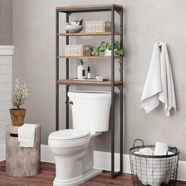 Klozet Üstü Raf Ahşap Banyo Dolabı Metal Ayaklı Organizer - Image 1