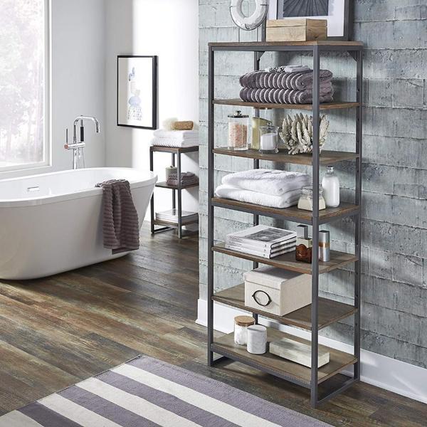 Dekoratif Banyo Rafı Açık Tasarım Ahşaplı Banyo Dolabı - Image 1